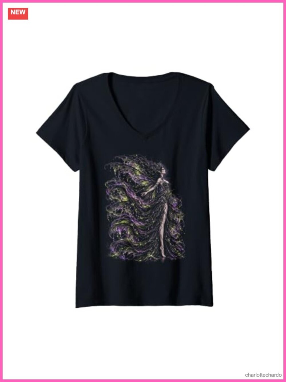 Gothic Dark Fairy Dancer V-Neck T-Shirt Fantasy Halloween Top